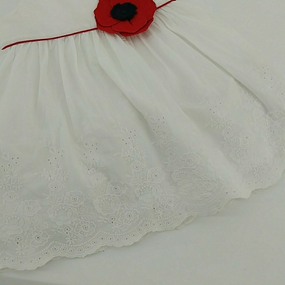 Janie and Jack White Eyelet Formal Holiday Red Navy Flower Dress 6-12 Months - Picture 4 of 12